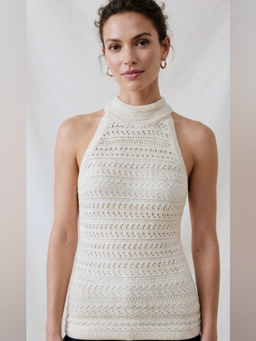 Banana Republic Cream Crochet Knit Halter Neck Top Small S , NWOT